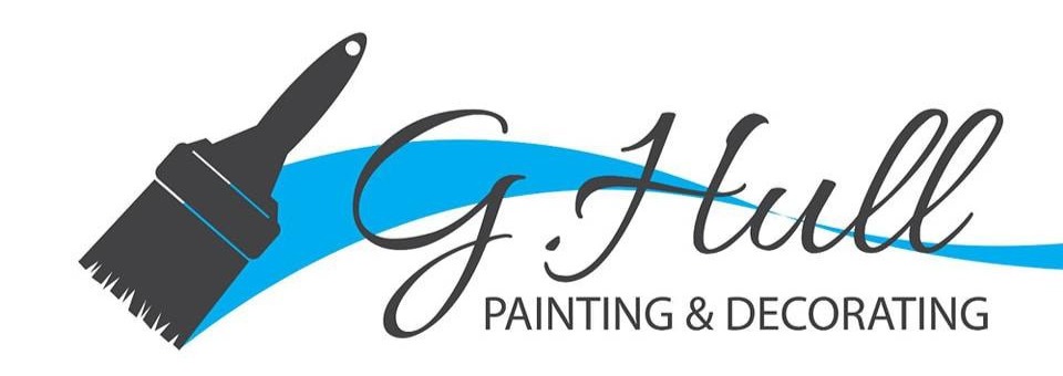 G. Hull Painting and Decorating logo — charcoal paintbrush with sky-blue swoosh